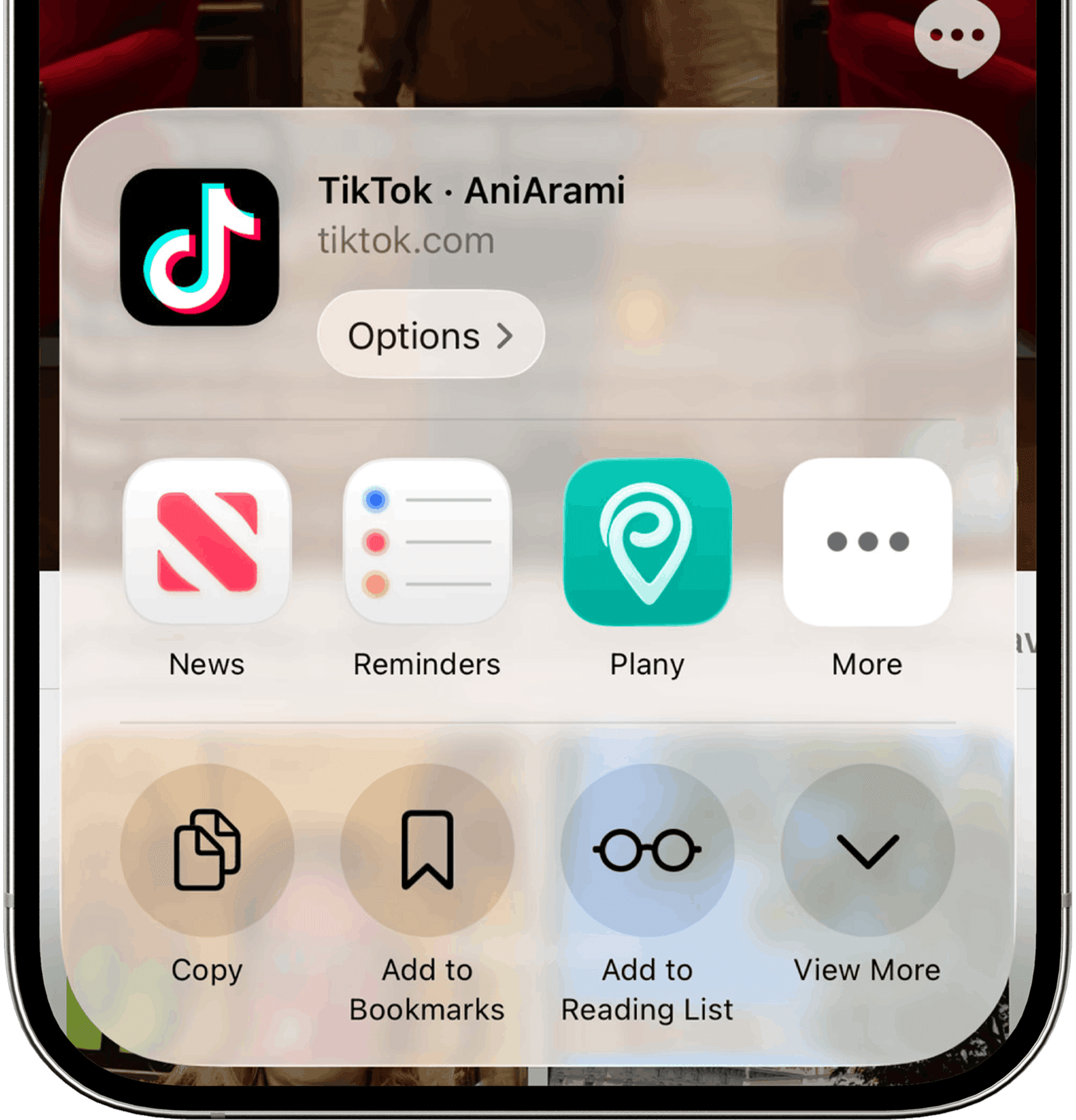 Share sheet showing Plany import from TikTok